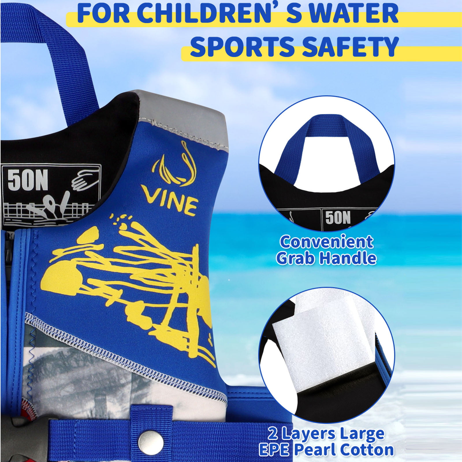 Gogokids Kids Swim Vest Flotation Life Jacket Bouyancy Swimwear with Adjustable Harness,30-50 lbs Blue