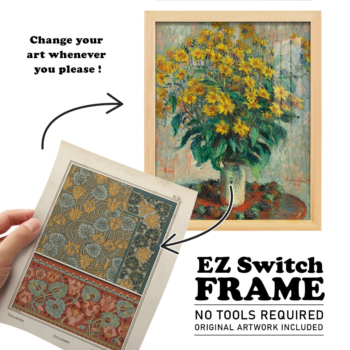 Nouveau Decorative I - Framed Print w/glass - Natural Wood