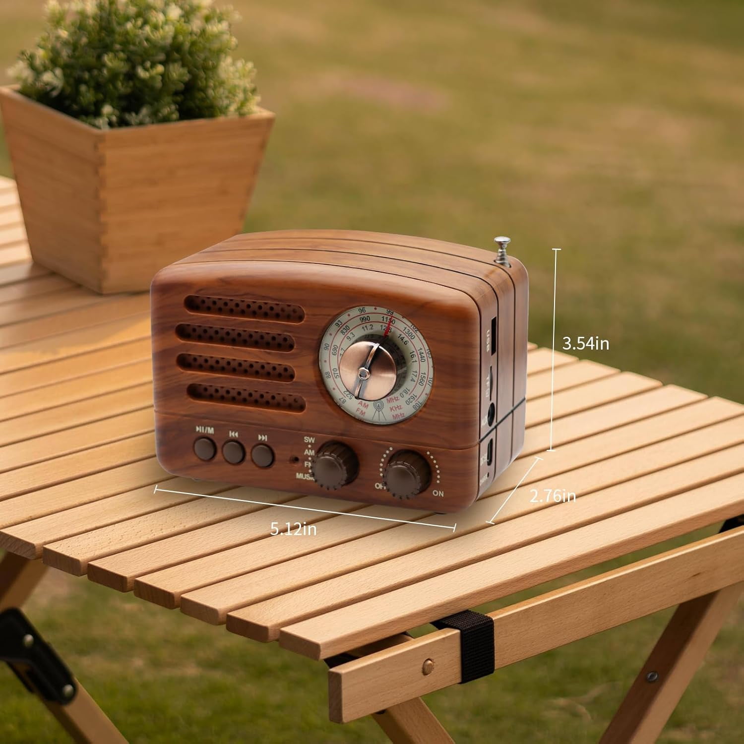 Portable Vintage Radio, Retro AM/FM Bluetooth Radio, Rechargeable Small Radios with Best Reception Wireless Speaker, Support TF Card AUX USB MP3 Player, Easy to Use, Gifts for Seniors Kids