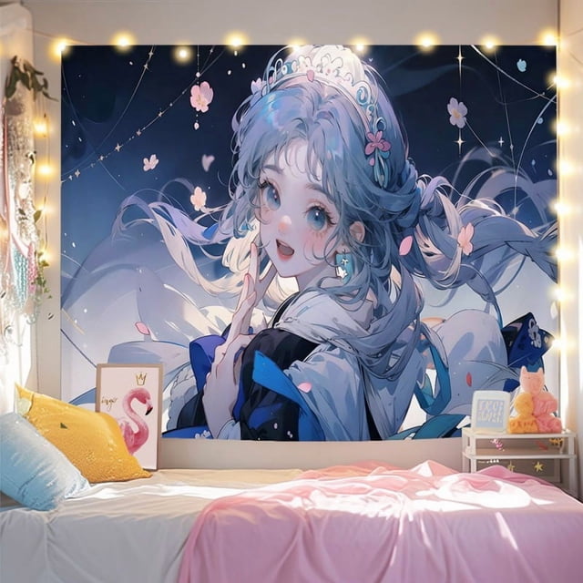 Tapiz de pared con diseño de niña, microtela, 100 x 70 cm, para dormitorio