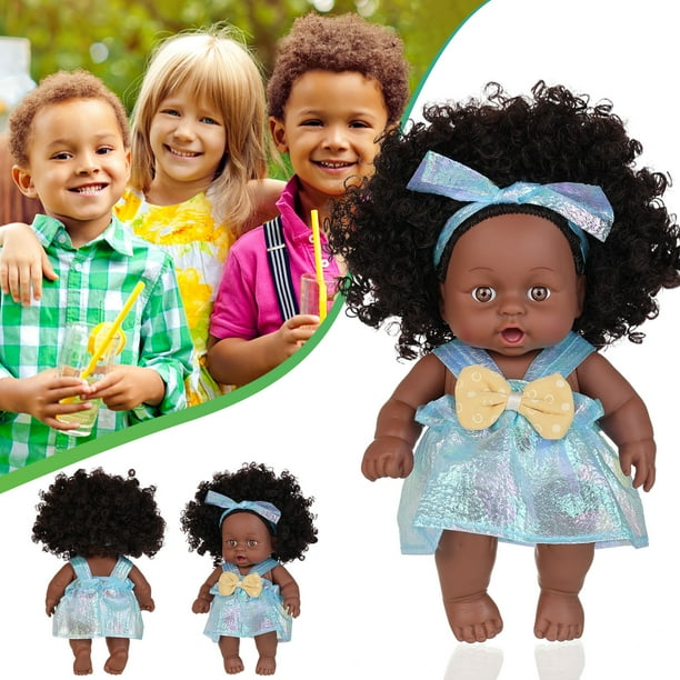 Muñecas negras de 8 pulgadas para niñas de 3, 4, 5 y 6 años con pelo rizado, juguete para perro, muñecas pequeñas para bebés, niñas y niños pequeños, regalo de cumpleaños para fiestas. Muñeca Heiwa.