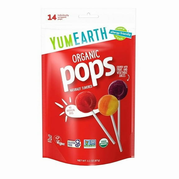 1x YumEarth Organic Pops Variety Pack, 14 Fruit Flavored Favorites Lollipops, Allergy Friendly, Gluten Free, Non-GMO, Vegan, No Artificial Flavors or Dyes