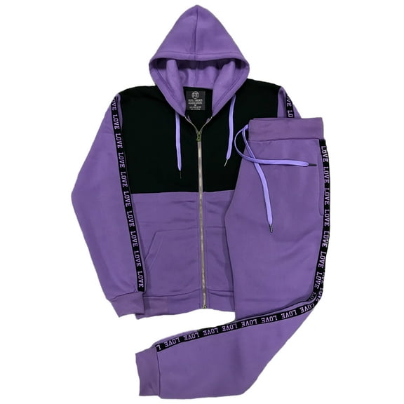 Women's 2-piece Fleece Sweatsuit Love Stripe sweat jacket & Jogger Sweatpants Outfit