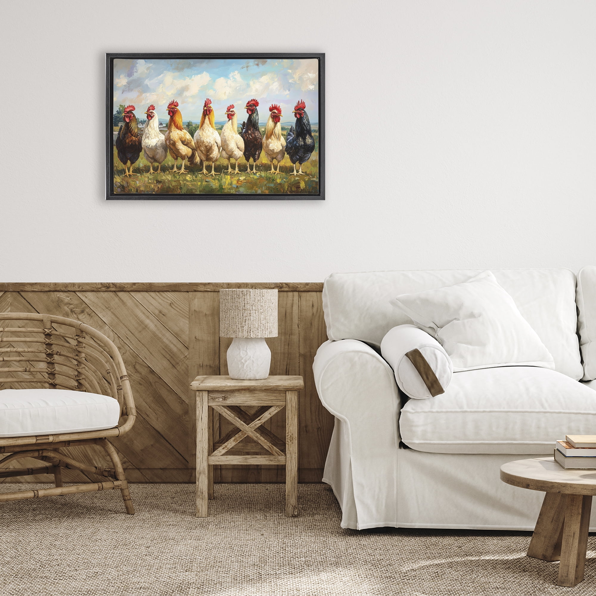 Stupell Industries Chicken Brood on Horizon Black Framed Floater Canvas Wall Art, design by Petal Prints Design