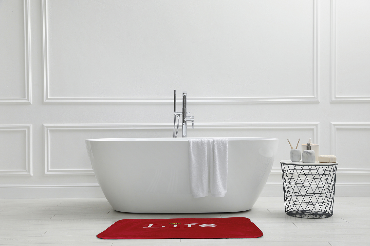 Simply Daisy 34" x 21" Plush Microfiber Red Life + Ball Bath Mat