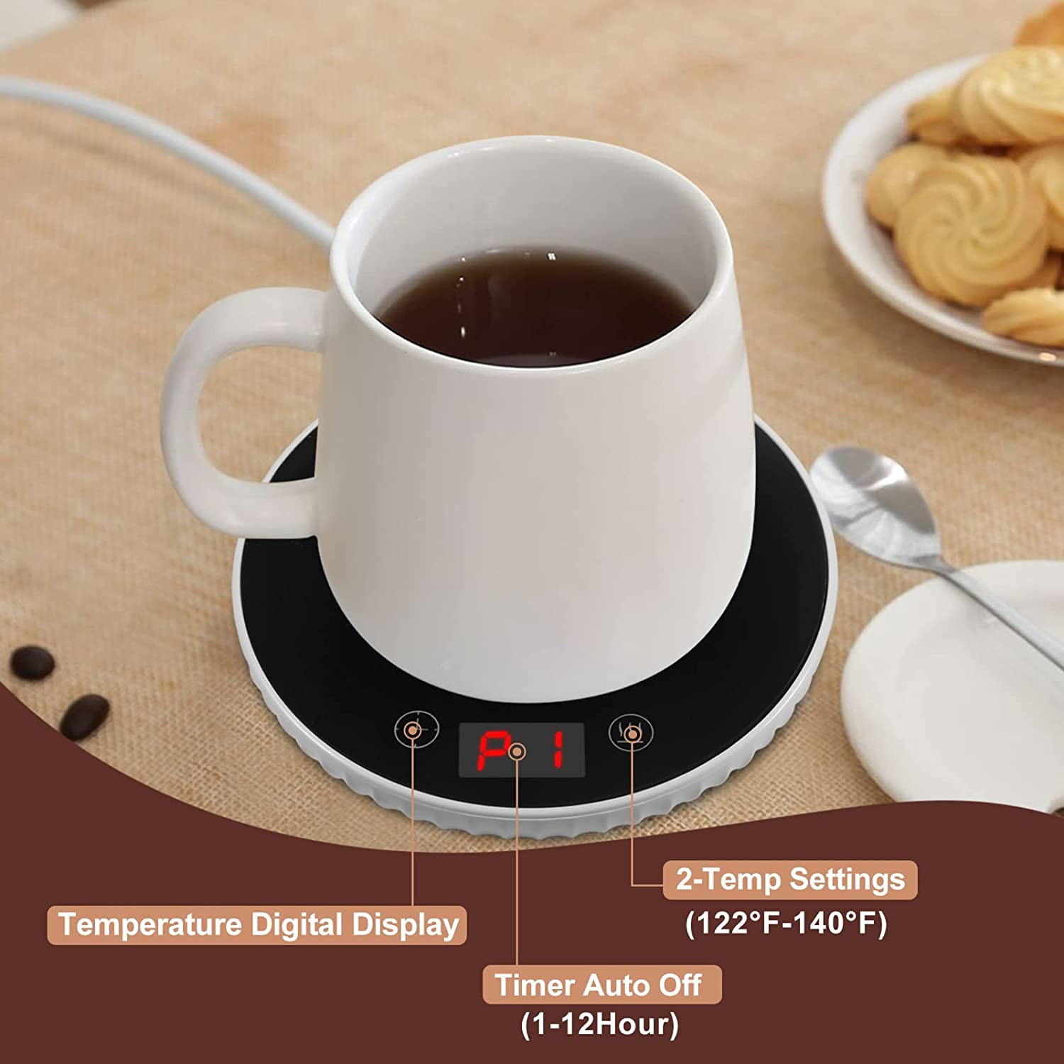 Coffee Mug Warmer, Cup Warmer for Desk with Auto Shut Off, Electric  Beverage Warmer with 2 Temp Setting and 1-12H Timing, 122/140℉ Candle Wax  Cup