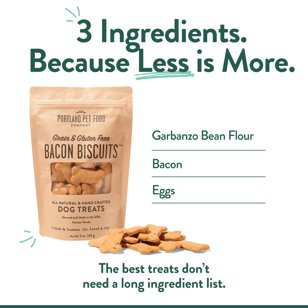 Portland Pet Food Company Bacon Dog Treats Healthy Biscuits for Large Medium & Small Dogs - Grain-Free, Human-Grade, All Natural Cookies, Snacks & Training Treats - Made in The USA - 3 Pack (5 oz)