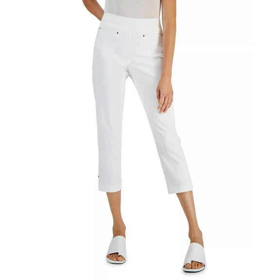 JM Collection Petite Tummy Control Pull On Ankle Pants Bright White PXL