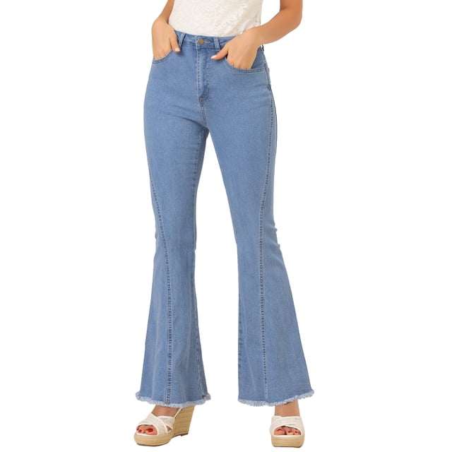 INSPIRE CHIC Pantalones Largos Vintage para Mujer Clásicos de Cintura Alta Jeans de Campana Azul-Gris L