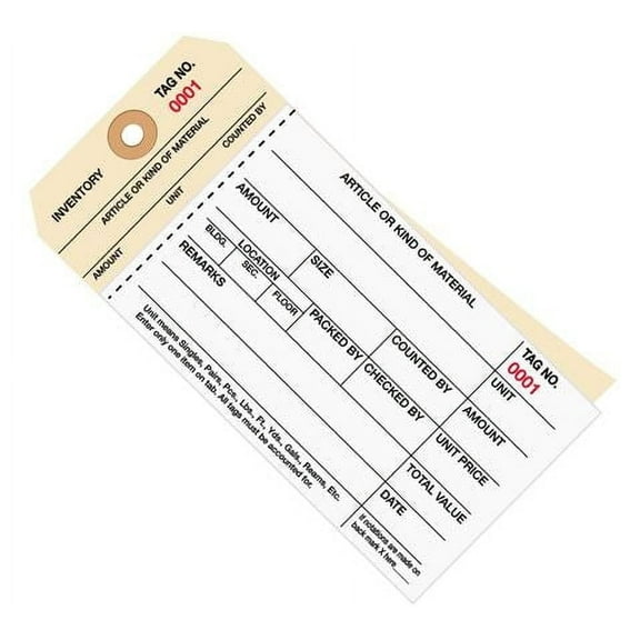 6 1/4" x 3 1/8" Stub Style Inventory Tags – 2-Part Carbonless, Numbered 0500-0999, #8, 500 Tags/Case