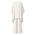 thumbnail image 3 of Women's Summer Solid Color Minimalist Style Elegant Loose Fit Long Sleeve Crew Neck Shirt and Wide Leg Pants Two Piece Set White M, 3 of 3