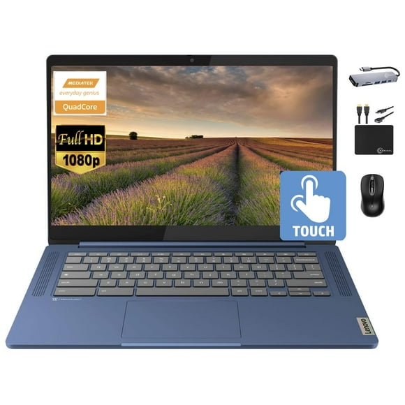 Lenovo Chromebook 14" Touchscreen Slim Laptop Business Student, 8-Core MediaTek Kompanio 520, 4GB RAM, 128GB Storage (64GB eMMC+64GB Card), WiFi 6, Long Battery, Chrome OS+MarxsolAcce