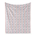 thumbnail image 1 of Leaves Soft Flannel Fleece Throw Blanket, Vertical Branches with Leaves and Dotted Lines Hand Drawn Ornamental, Cozy Plush for Indoor and Outdoor Use, 50" x 70", Indigo Vermilion White, by Ambesonne, 1 of 6