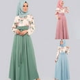 thumbnail image 5 of Ethnic Women Ramadan Eid Abaya Long Sleeve Floral Contrast Color Knot Front Maxi Long Dress Muslim Islamic Party Robe, 5 of 19