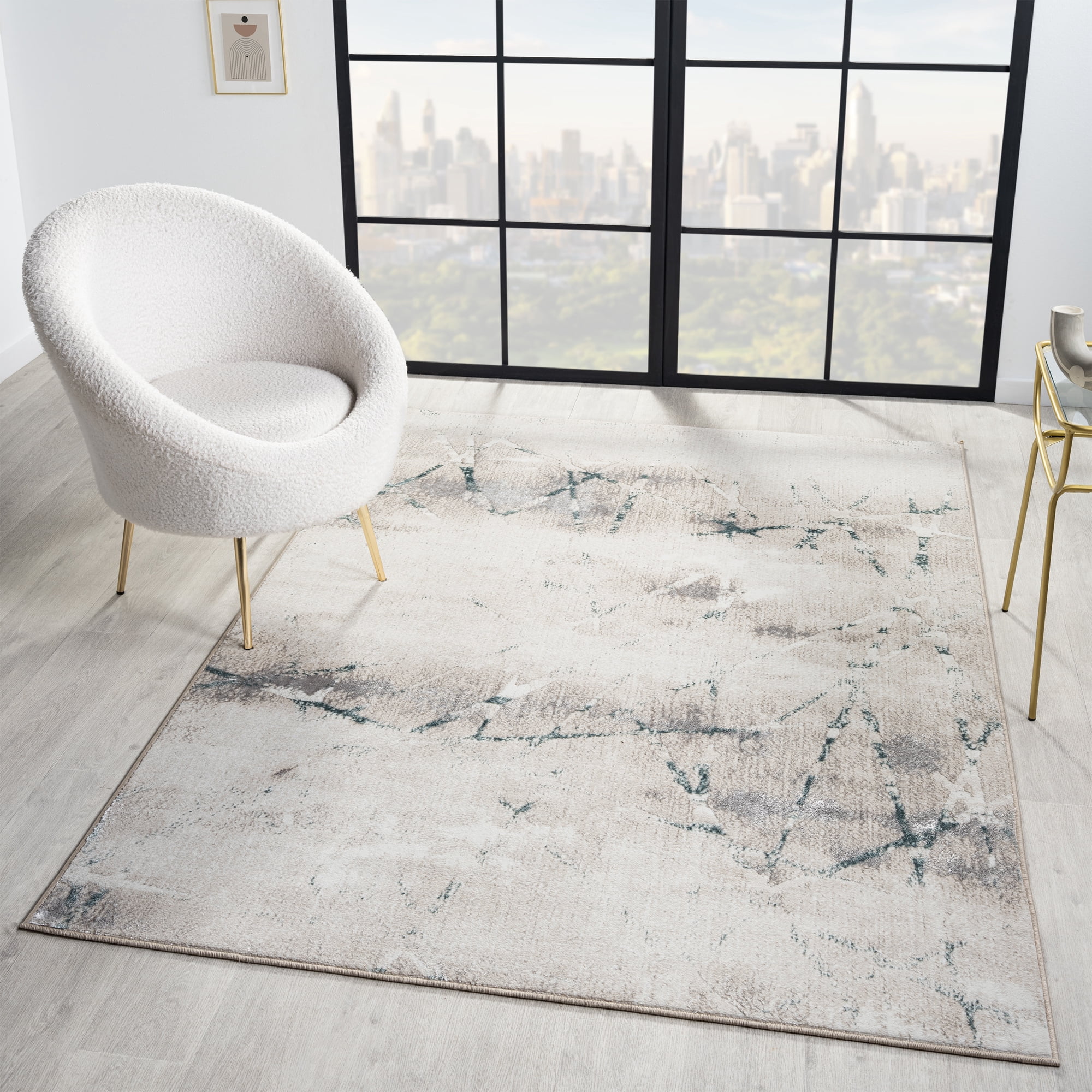 Ox Bay Bethany 5' x 7' Beige/Blue Abstract Durable Indoor Area Rug