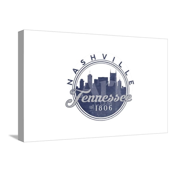 Nashville, Tennessee  Skyline Seal Blue, Stretched Canvas Wall Art by Lantern Press Sold by ArtCom