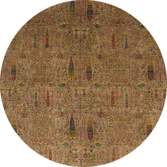 Ahgly Company Machine Washable Indoor Round Abstract Cinnamon Brown Area Rugs, 7' Round