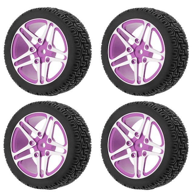 Pneus RC, Roues RC Haute Adhérence Pneu en Caoutchouc Roue en Aluminium Stable Concavo Texture Convexe Eco Friendly pour 1/10 RC Crawler Noir, Violet, Bleu, Rouge, Or