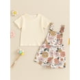 thumbnail image 4 of Aojekbee Toddler Girl Summer Outfit Solid Color Ribbed Short Sleeve Tops and Flower Print Suspender Shorts Overalls 2Pcs Clothes Set, 4 of 10