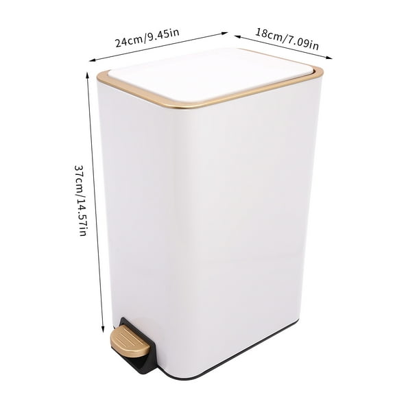 12L/3.17Gal Step Trash Can with Lid Soft Close and Foot Pedal, Rectangular Trash Bin Garbage Can for Kitchen Bathroom Bedroom Living Room Office Classroom(White)