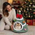 thumbnail image 7 of Christmas Tree Cat Bed with Bow - Winter Warm House for Cats, Soft Enclosed Sleeping House with Removable Cushion Non-Slip Base, 7 of 7