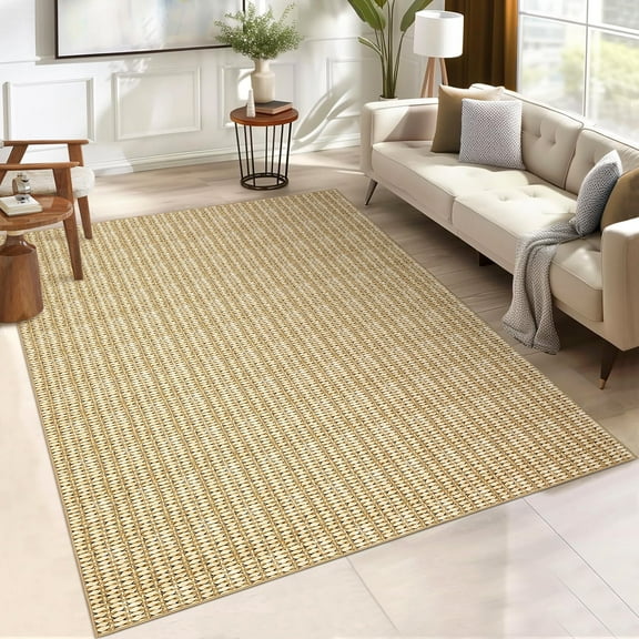 Haperlare Solid Camel Braided Print Area Rugs Washable Low Pile Soft Textured Rugs for Bathroom Home Office,8'x10' Carpet