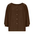 thumbnail image 4 of Womens Linen Cotton Shirts 3/4 Puff Sleeve Crewneck Button Down Blouse Loose Fit Casual Summer Gauze Shirt for Senior 2026, 4 of 6
