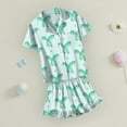 thumbnail image 7 of Abcomgle Pjs for Girls 14-16 Bownot Print Pajama Set for Girls Silk Button Down Short Sleeve Tshirt and Ruffle Pajama Pants Girls Cute Summer Pajamas for Girls 6-7 Years,Green, 7 of 7