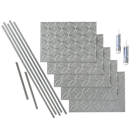 FASÄDE Rings Decorative Vinyl Backsplash 15 sq ft Kit in Argent Silver