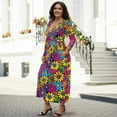 thumbnail image 3 of FKELYI Womens Fall Dress with Pockets Colorful Hippie Flower Print V Neck Long Sleeve Maxi Dress for Wedding Guest A-Line Flowy Party Dressess, M, 3 of 6