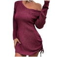 thumbnail image 3 of GigrtiJin Sweater Dress for Women V Neck Long Sleeve Sexy Drawstring Hem Dress Casual Ribbed Knitting Cotton Dresses, 3 of 7