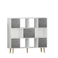 thumbnail image 5 of 3-Tire Child 11 Cube Storage Cube Bookcase, Open Shelves Cabinet  with 5 Collapsible Non-Woven Drawers and Wood Frame, Modern Freestanding Storage Organizer for Corridors, Bedroom, Study Rooms, 5 of 6