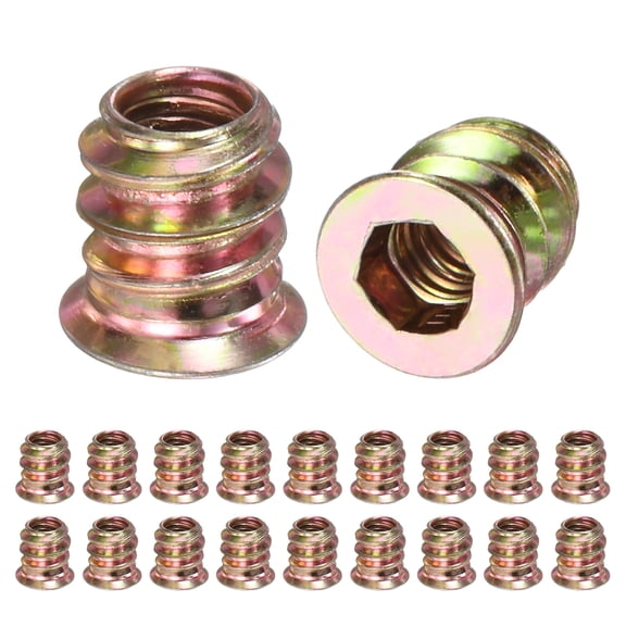 20-Pack Threaded Inserts for Wood, M5x10mm Hex Drive Threaded Insert Nuts for Wood Furniture [Gold Tone]