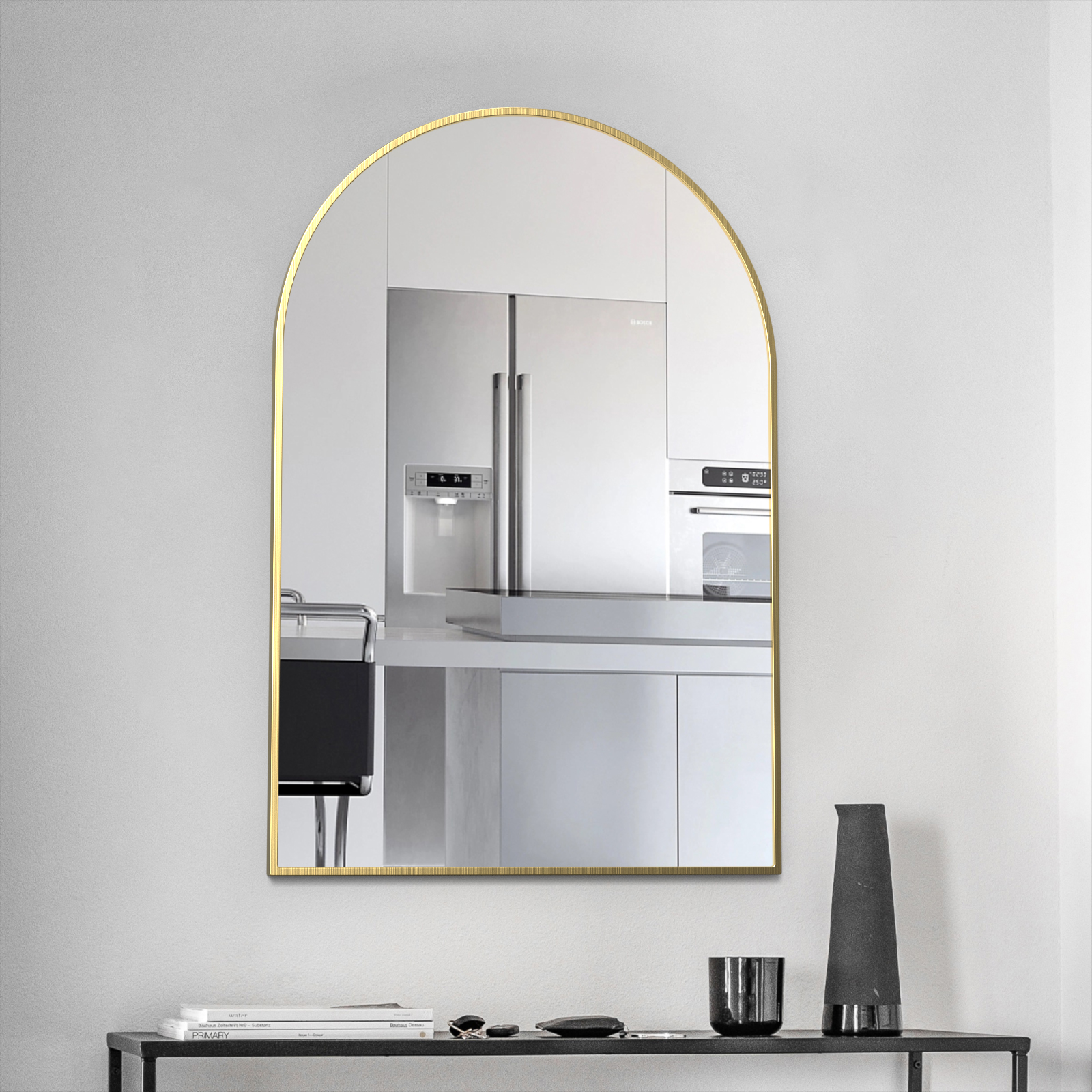Biyatuos Arched Wall Mirror 36"x24", Bathroom Mirror with Mental Frame