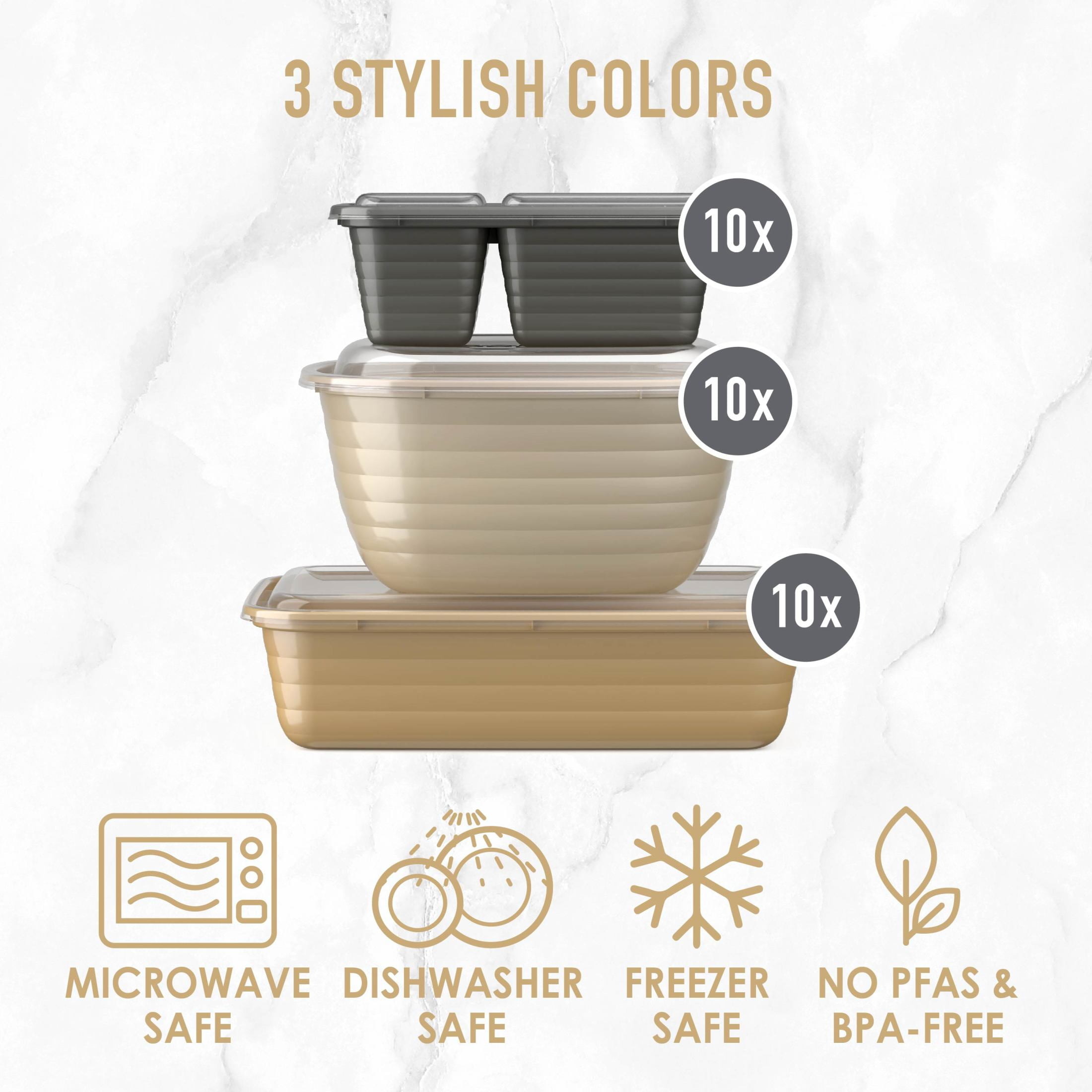 Bentgo Prep 60-Piece Variety Meal Prep Kit - Reusable & BPA-Free Food Containers 1-Compartment Trays, Prep Bowls, & Snack Boxes - Microwave, Freezer, & Dishwasher Safe (Gleam Metallics)