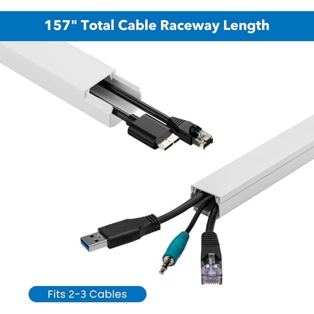 RGHJAR-157in Cord Hider Kit &ndash; Paintable Cable Raceway for TV Cables Wires and Power Cords Wire Cover & Cable Concealer Fire-Retardant Design Incl. Corners & Connectors Fits 2-3 Cables &ndash; White