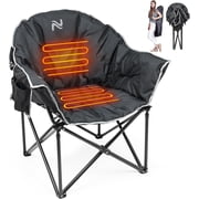 Slsy Oversized Heated Camping Chair, Padded Camp Chair with 3 Heat Levels, Portable Folding Heated Chair Round Moon Saucer Folding Lawn Chair Outdoor Chair