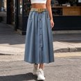 thumbnail image 3 of Women's Tennis Skirts Summer Button Elastic Waist Denim Skirt Line Pleated Midi Long Jean With Pockets Blue M, 3 of 5