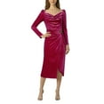 thumbnail image 2 of Gamivast Formal Dresses for Women Long Sleeve Square Neck Velvet Ruched Midi Dress High Slit Solid Evening Dress Elegant Wedding Guest Cocktail Party, 2 of 6