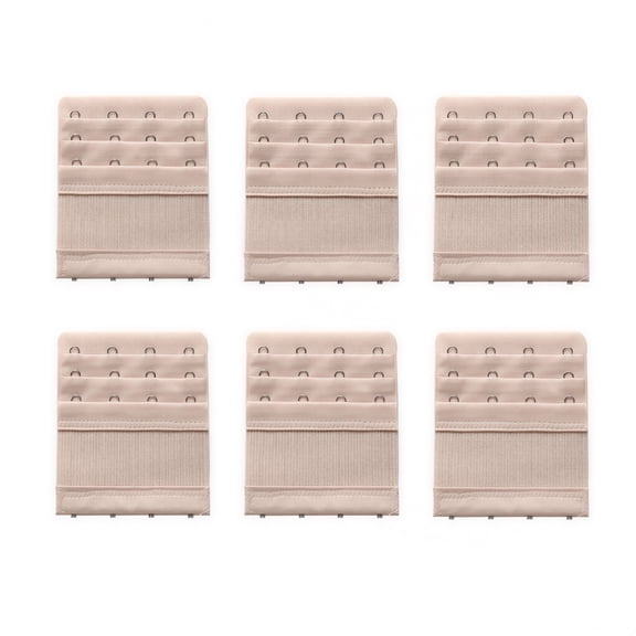 TELOLY 6 Pack Women's Bra Extenders 4 Hook Comfortable Stretchy Bra Extension Strap, Beige