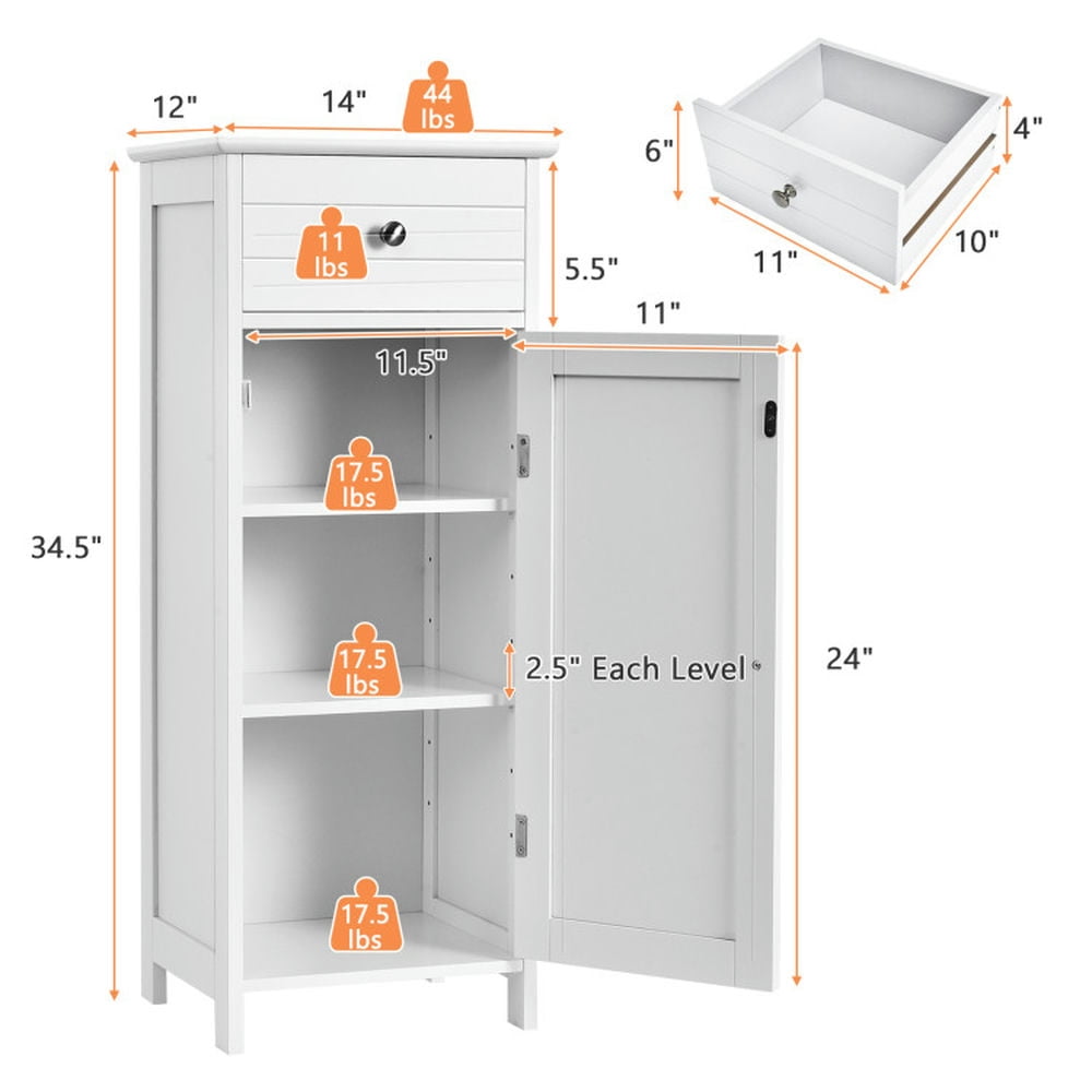 Finihen Bathroom Storage Cabinet, Bathroom Floor Cabinet, Wooden Storage Free-Standing Floor Cabinet with Drawer and Shelf, for Bathroom, Living Room, Bedroom, Kitchen, White Finihen Bathroom Storage Cabinet, Bathroom Floor Cabinet, Wooden Storage Free-Standing Floor Cabinet with Drawer and Shelf, for Bathroom, Living Room, Bedroom, Kitchen, White