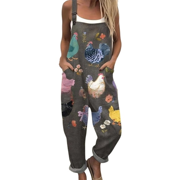 Women's Vintage Floral Overalls, Cotton Boho Casual Floral Bib Jumpsuit, Summer Baggy Adjustable Strap Romper, Adjustable Strap Casual Overall Pants with Pockets, Beach Vacation,BlackL