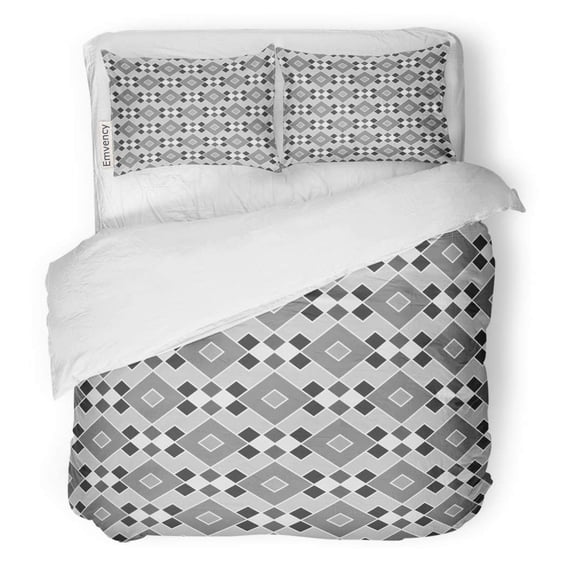 FMSHPON 3 Piece Bedding Set Gray Angle Geometrical Shapes Pattern Figures Mosaic Tribal Abstract Artistic Twin Size Duvet Cover with 2 Pillowcase for Home Bedding Room Decoration