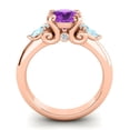 thumbnail image 4 of Diamond-Capitals 2.50 Carat Round Shape Blue Sapphire & Aquamarine Gemstone Luxurious Three Stone Bridal Ring for Ladies Solid 18K Rose Gold Size 9.5, 4 of 8