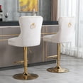 thumbnail image 6 of Gewnee Premium Light Gray Velvet Bar Stool: White Back, Gold Metal Frame & Footrest, Button Trim, Modern Luxury Home Essential, 6 of 20