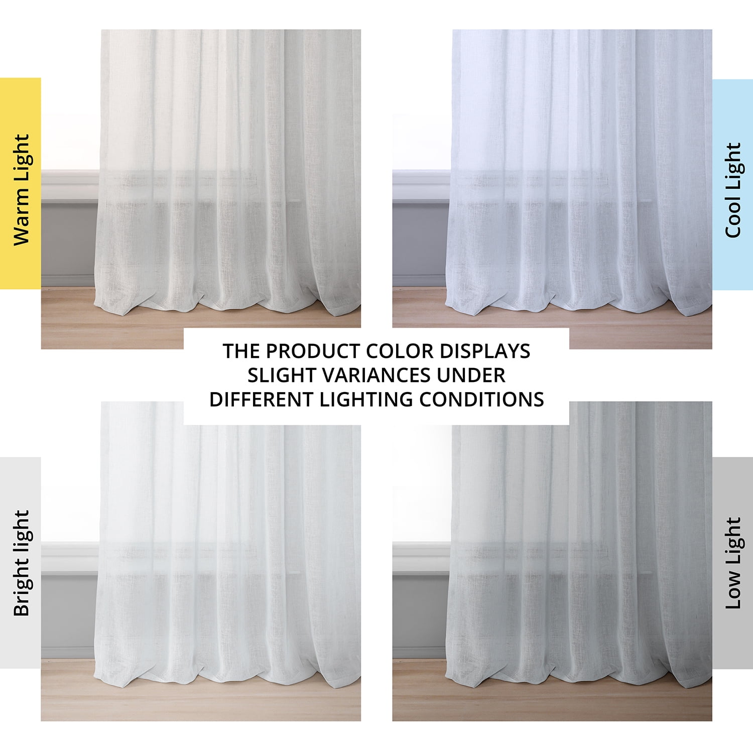 Aspen White Solid Faux Linen Sheer Curtain (1 Panel), Aspen White, 50W X 108L