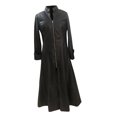 thumbnail image 4 of Chaqueta de cuero PU para mujer, vestido, accesorios de gabardina de moda, ropa elegante, prendas de vestir, gabardina informal de manga larga para Negro Hugo Abrigo recto largo de mujer, 4 of 10