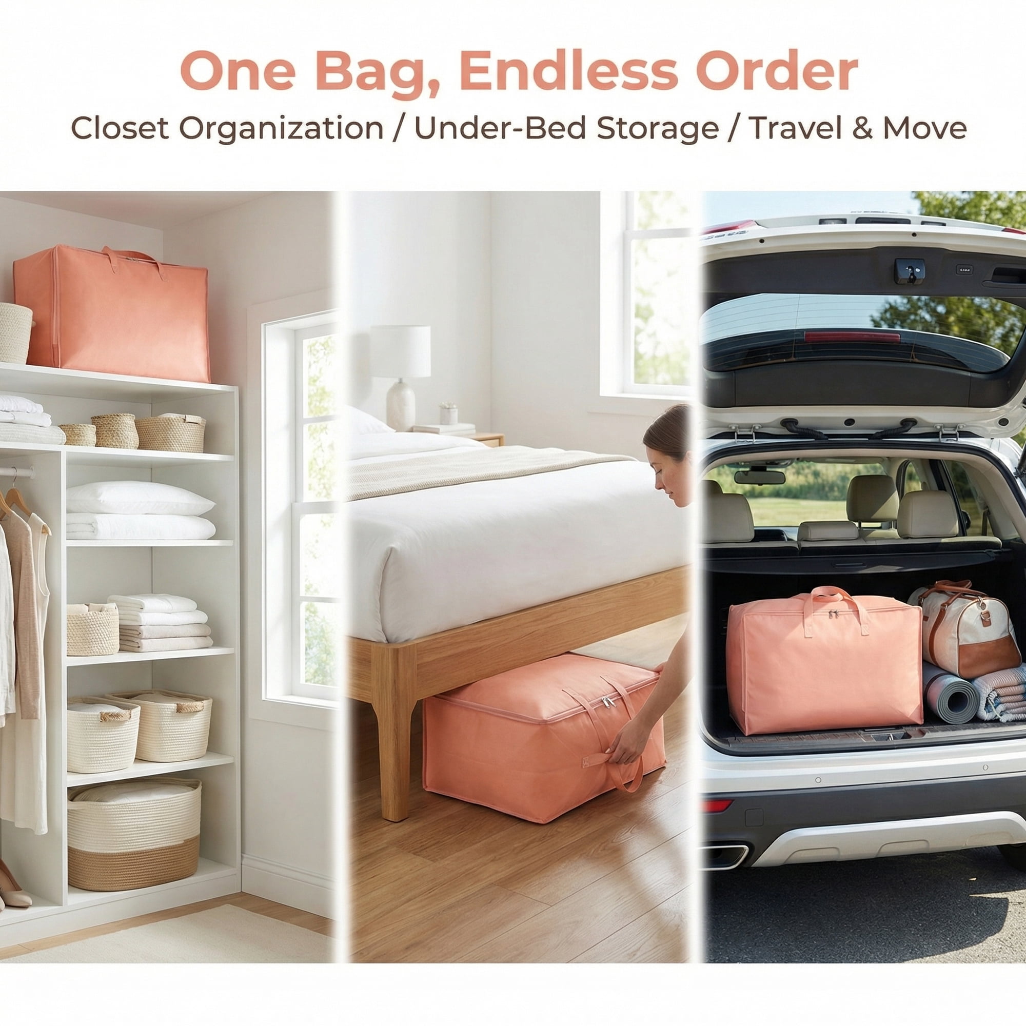 Unique Bargains Clothing Storage Bag Organize Bedroom and Closet Pink 24.8"x16.9"x8.3"