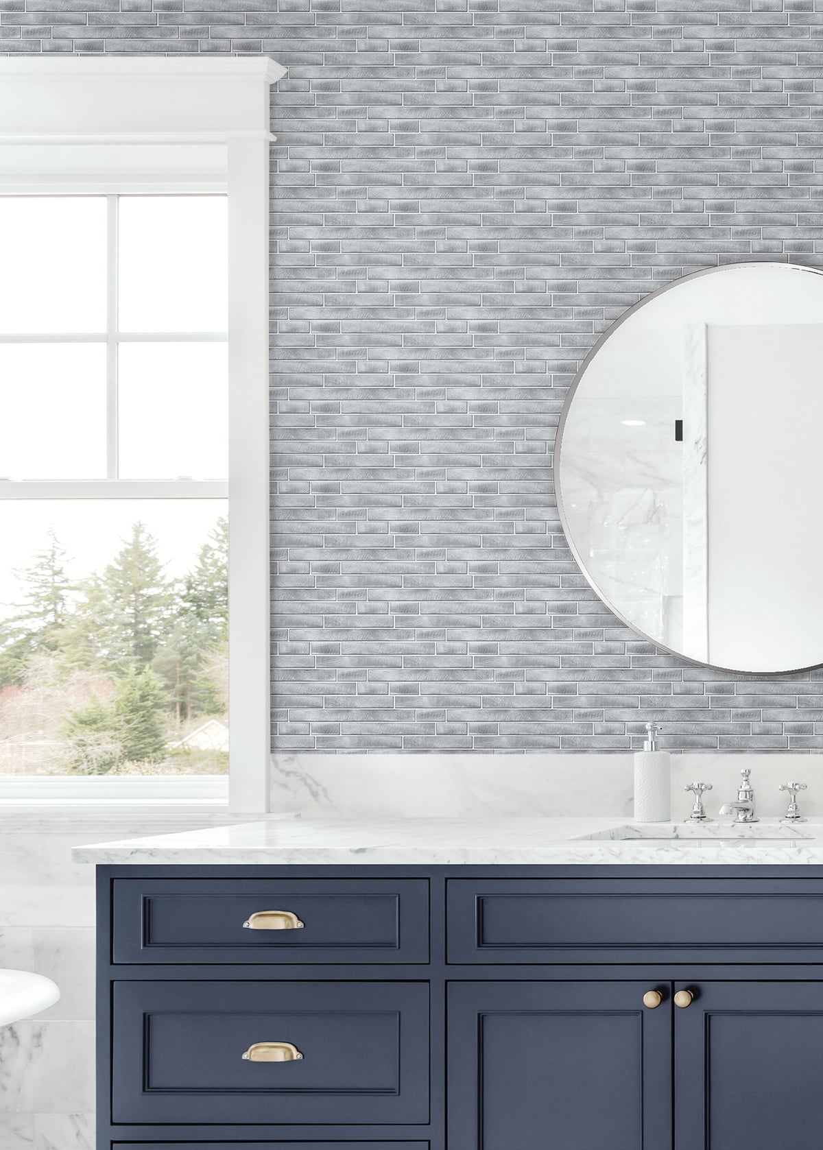 NextWall Brushed Metal Tile Peel and Stick Wallpaper
