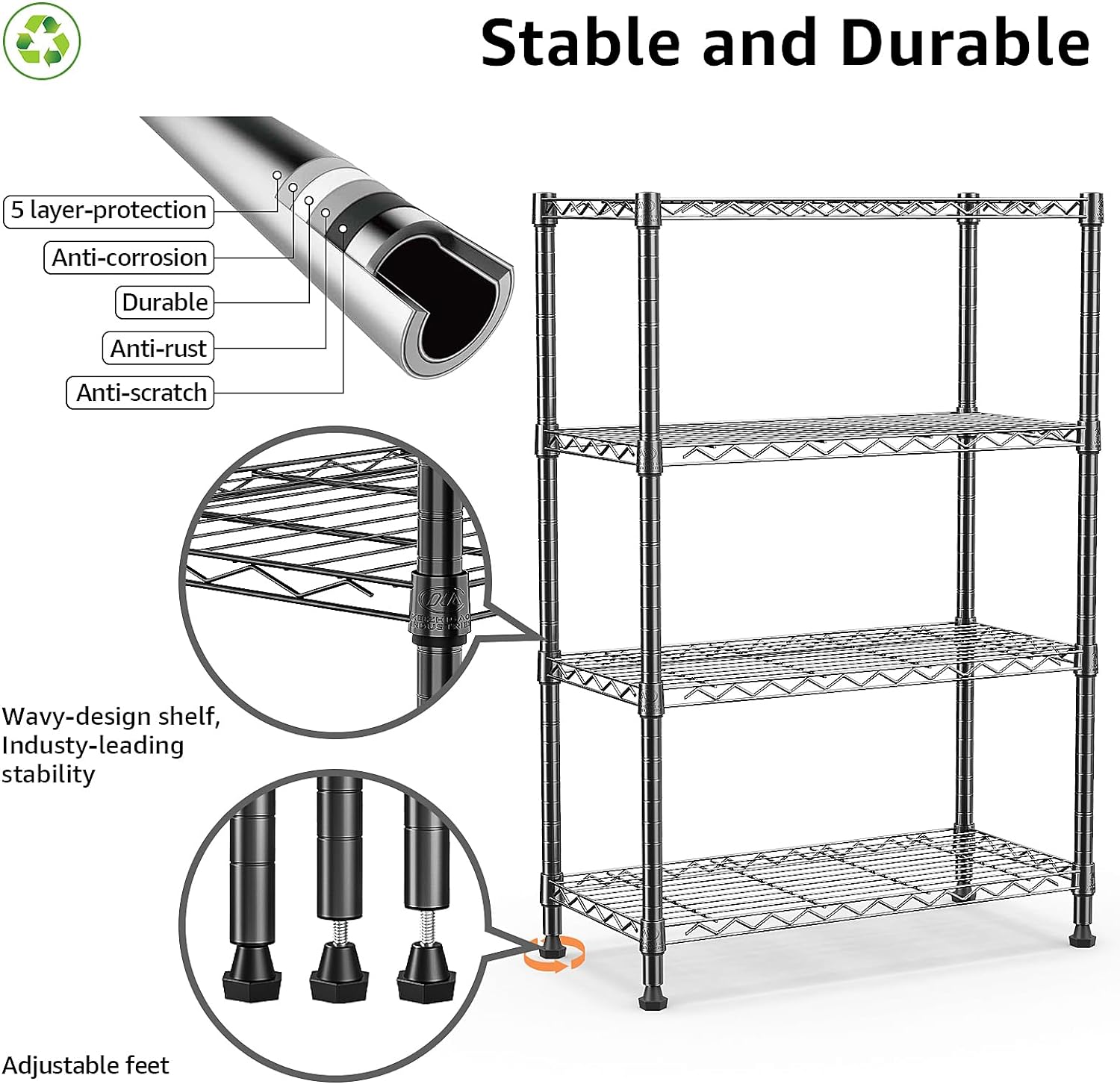 M MZG 4-Tier Wire Shelving Unit, 23.6x13.7x53.4 Inches photo 2